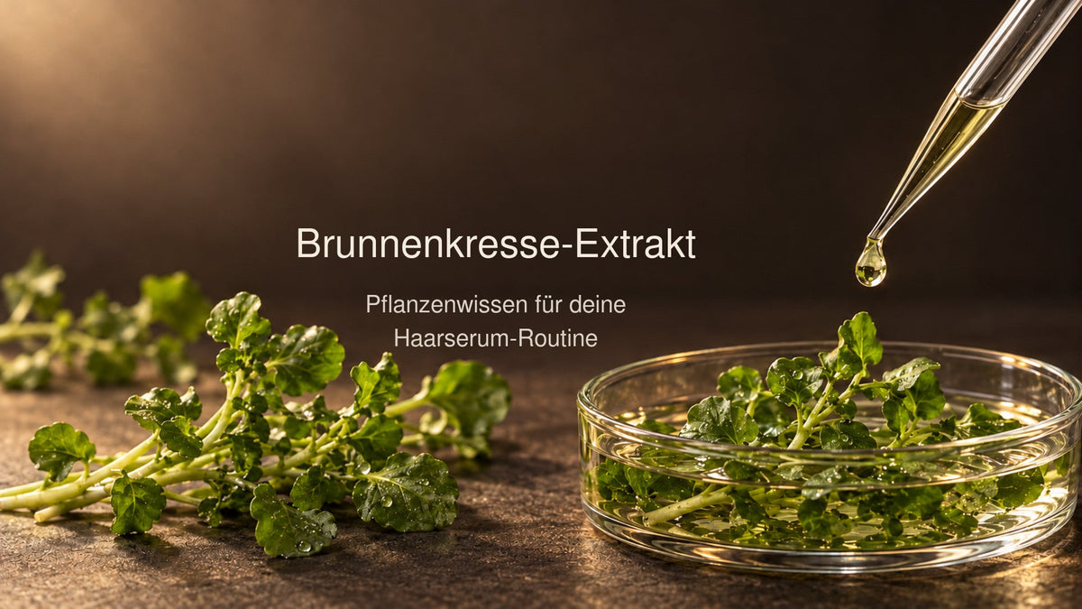 Brunnenkresse-Extrakt aus Nasturtium officinale mit Pipette und Pflanzenmaterial