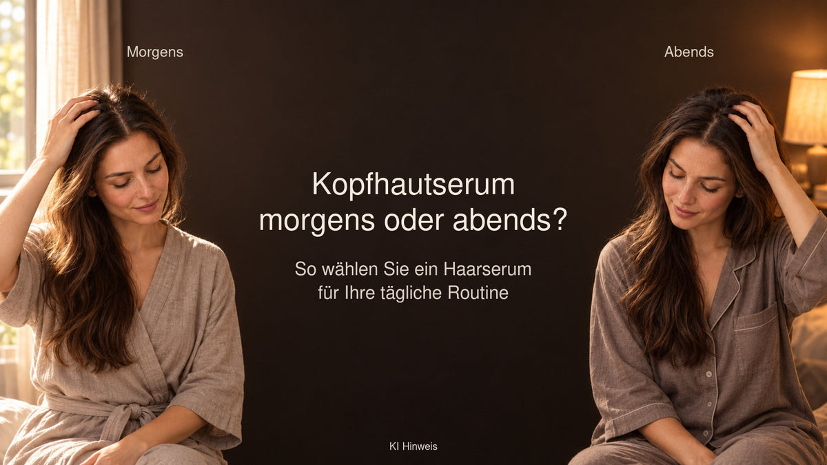 Frau trägt morgens oder abends Kopfhautserum entlang des Scheitels auf