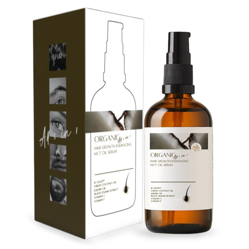 NW BRAND Haarserum mit capixyl und Biotin, 50 ml, mit Verpackung und Pumpspender auf weißem Hintergrund