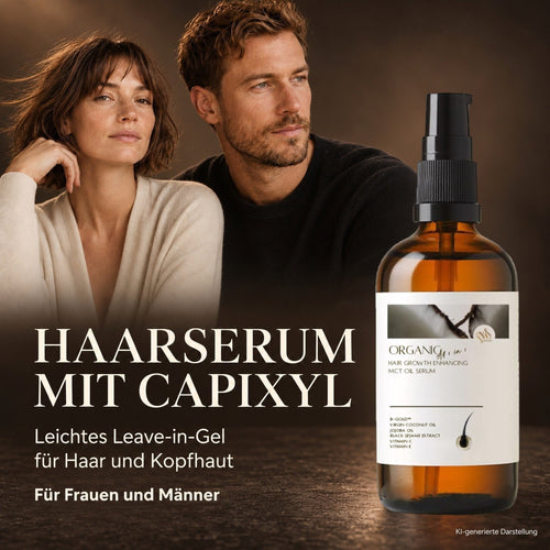NW BRAND Haarserum mit Capixyl, 50ml, für Frauen und Männer auf warmem dunklem Hintergrund