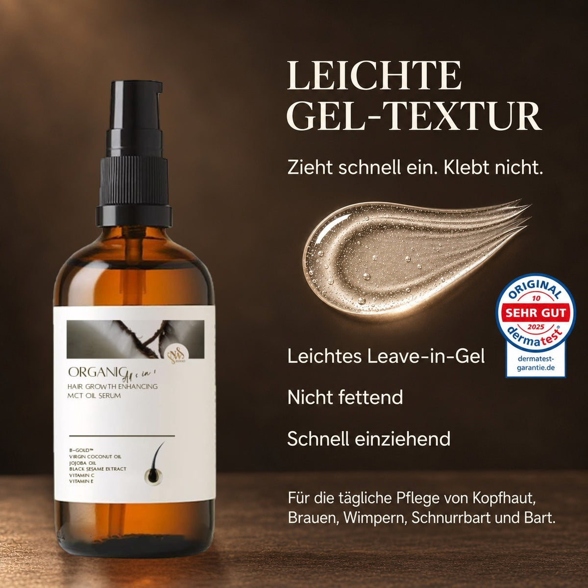 NW BRAND Haarserum mit leichter Gel-Textur für die tägliche Pflege von Kopfhaut, Brauen,Wimpern, Schnurrbart und Bart